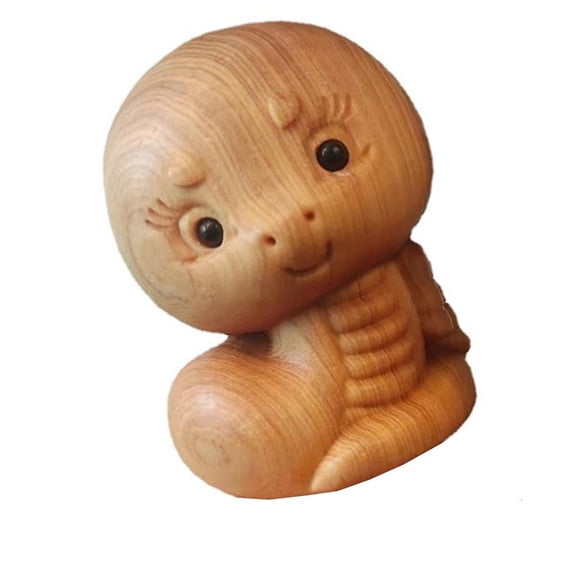 YIEMEEN Zodiacs Wood Carving Snake Figurine Decoration Chinese New Years Festival Desk Ornamen