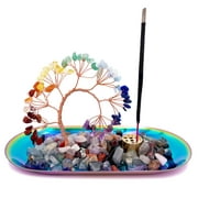 YIENENG Incense Stick Holder with Stainless Steel Ash Catcher Tray and Chakra Healing Crystal Tree