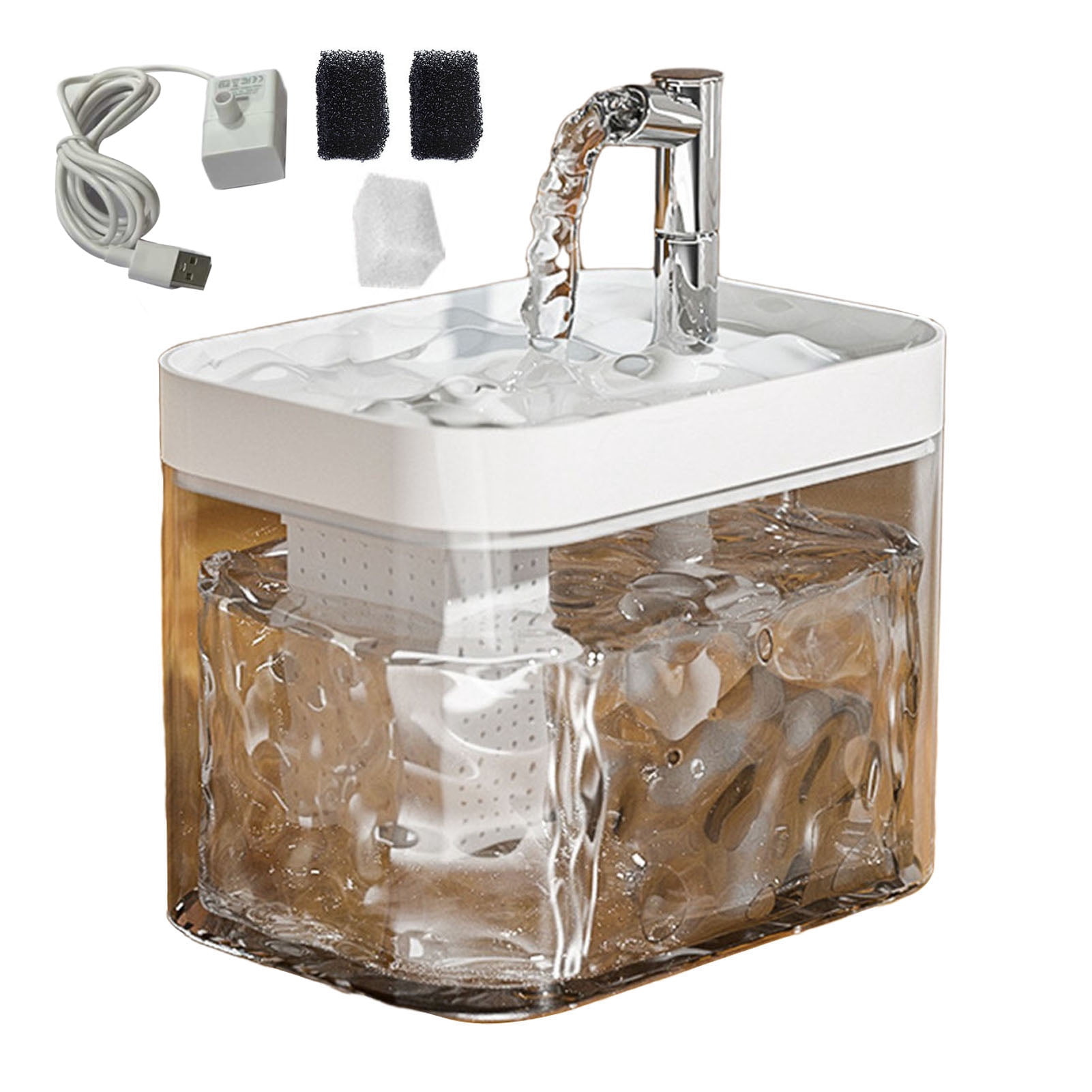 YIFAEUX 1.5L Transparent Pet Water Fountain Automatic Cat Drinking Dispenser with 3 Filter Sponge Electric Pet Drink Bowl for Indoor Cats Dogs