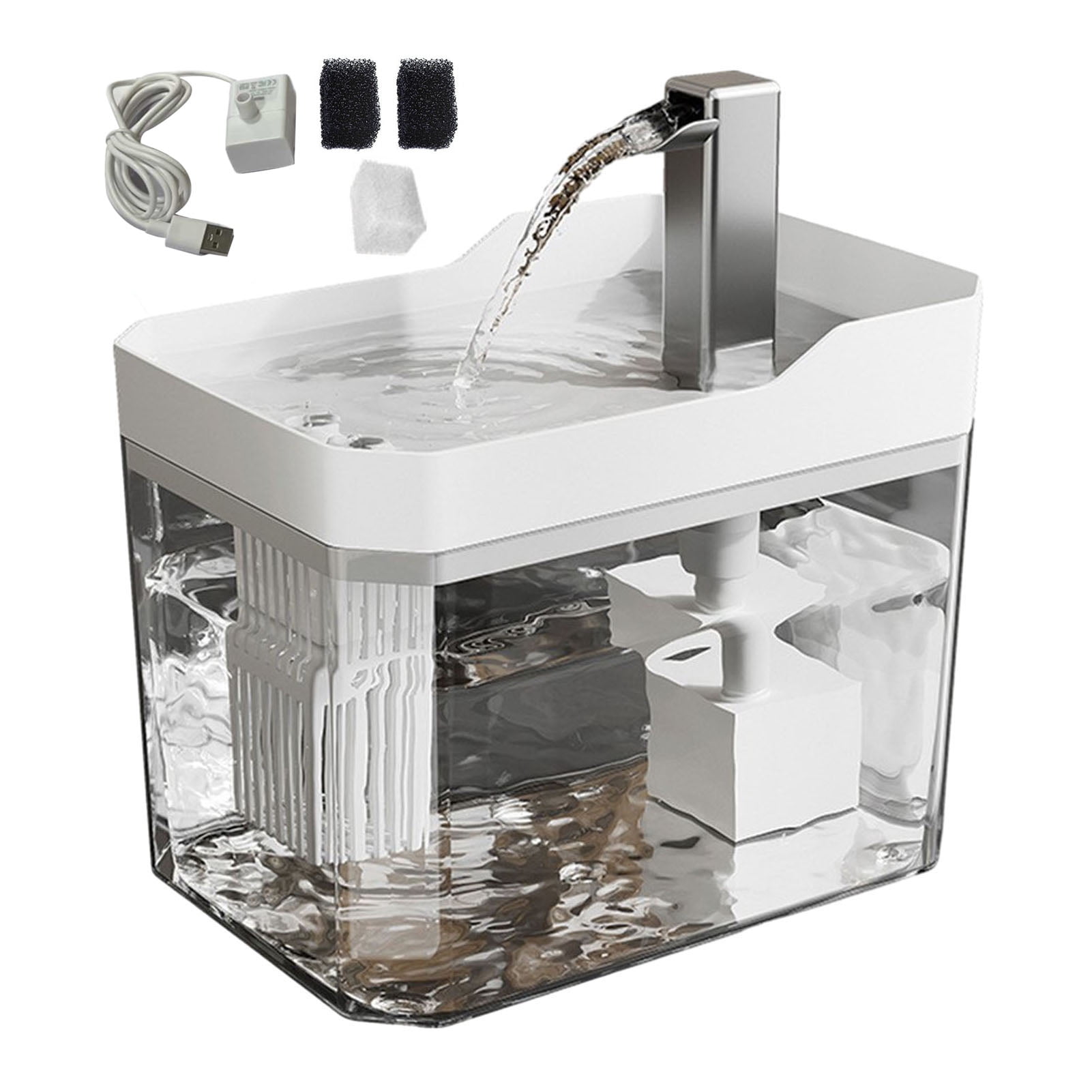 YIFAEUX 1.5L Transparent Pet Water Fountain Automatic Cat Drinking Dispenser with 3 Filter Sponge Electric Pet Drink Bowl for Indoor Cats Dogs
