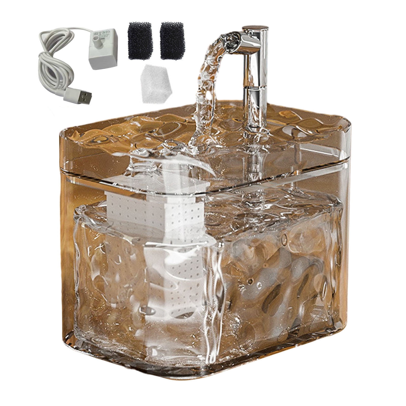 YIFAEUX 1.5L Transparent Pet Water Fountain Automatic Cat Drinking Dispenser with 3 Filter Sponge Electric Pet Drink Bowl for Indoor Cats Dogs