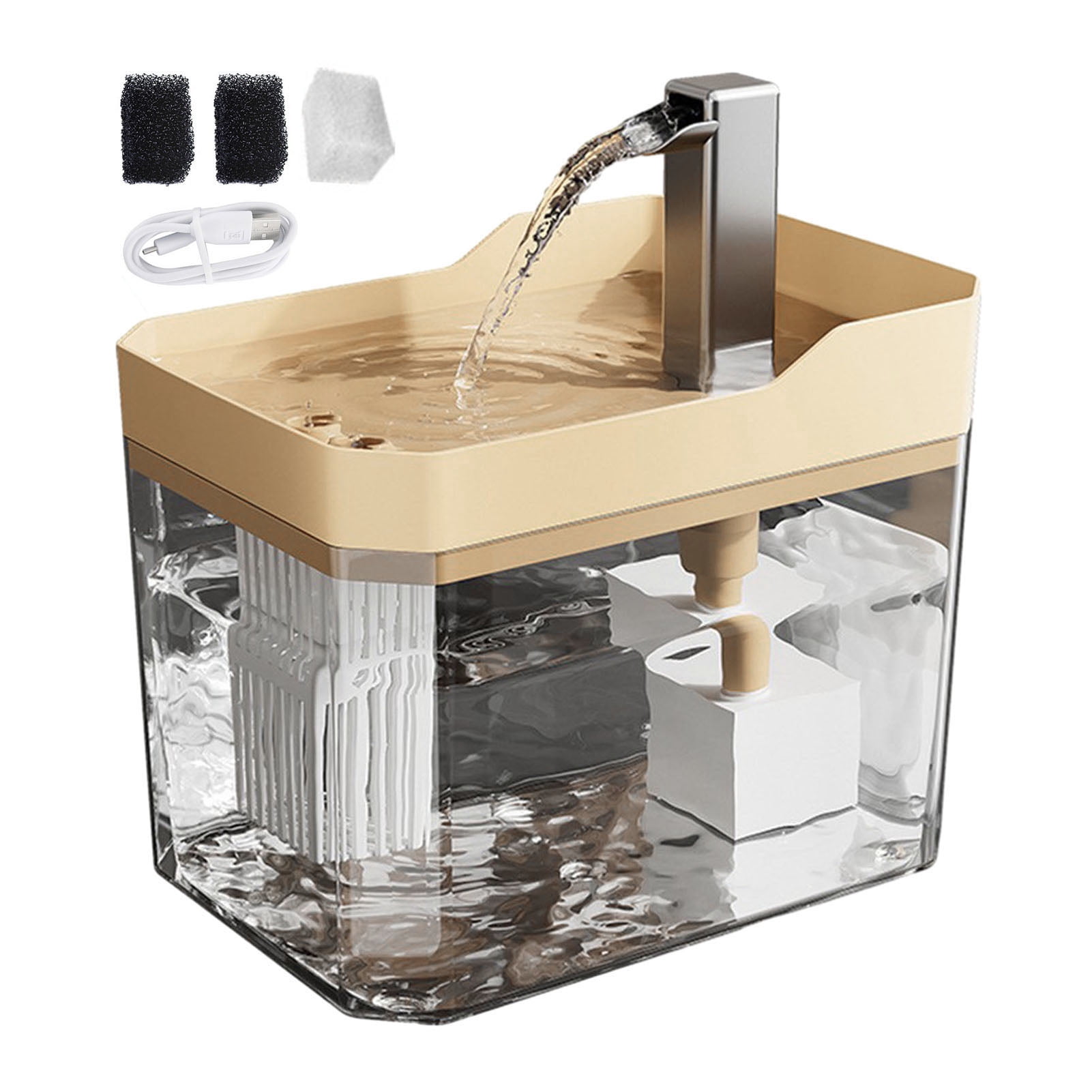 YIFAEUX 1.5L Transparent Pet Water Fountain Automatic Cat Drinking Dispenser with 3 Filter Sponge Electric Pet Drink Bowl for Indoor Cats Dogs