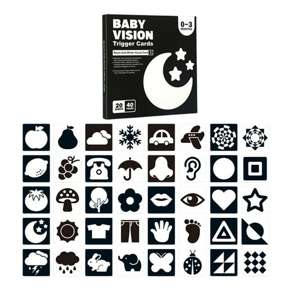 YIFAEUX 1 Box Baby Black White Cards Infants High Contrast Flash Card 0-3 Months Newborns Visual Stimulation Brain Sensory Development Paper Card Toy