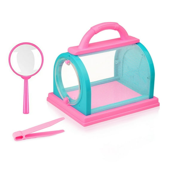 YIFAEUX 1 Set Critter Viewer Box with Tweezers Magnifying Glass Portable Handle Mesh Kids Outdoor Nature Exploration Small Animal Catcher Observation Container Boys Girls Gift