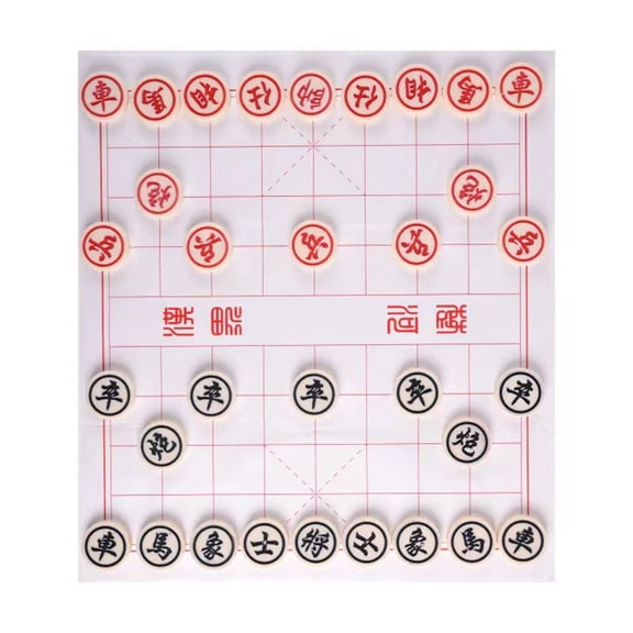 YIFAEUX 1 Set Wooden Chinese Chess with Plastic Paper Chessboard Travel Traditional Chinese Xiangqi Chess Pieces Strategy Board Game Teens Adults Gift