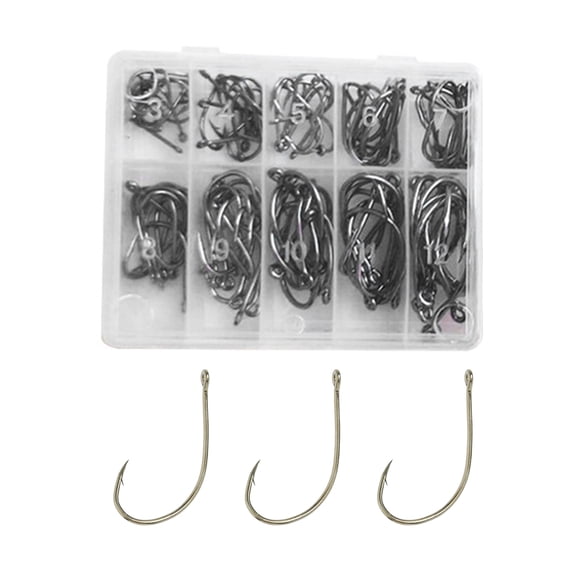 YIFAEUX 100Pcs/Box Metal Fishhook Number 3 to 12 Heavy Duty Barbed Fishing Hook Freshwater Saltwater Bass Trout Walleye Fishing Accessories