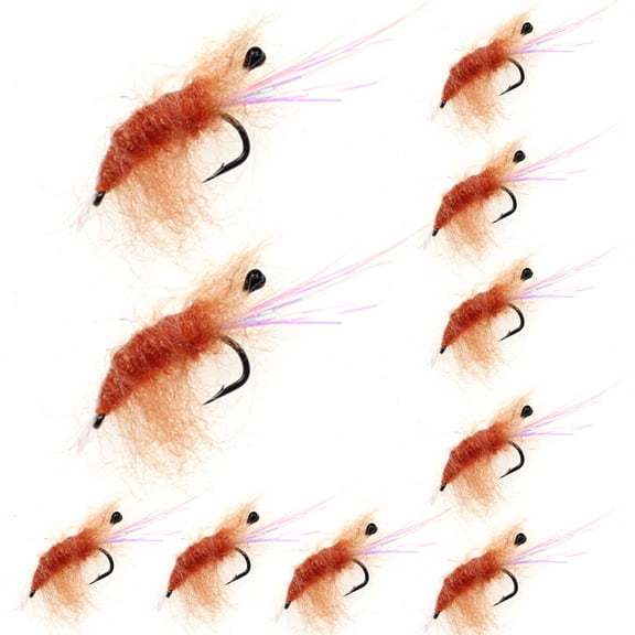 YIFAEUX 10Pcs Shrimp Fly Fishing Bait Fake Flies Bait with Sharp Hook Prevent Escape Universal Freshwater Saltwater Fishing Lure Bait Artificial Fly Bait Fishing Tackle