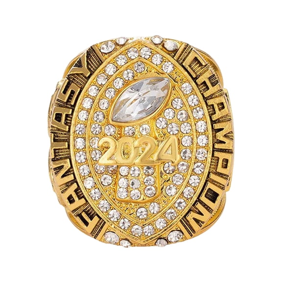 YIFAEUX 2024 Fantasy Football Championship Ring Championship Trophy Ring Award Medal with Wooden Box for Football League Champion