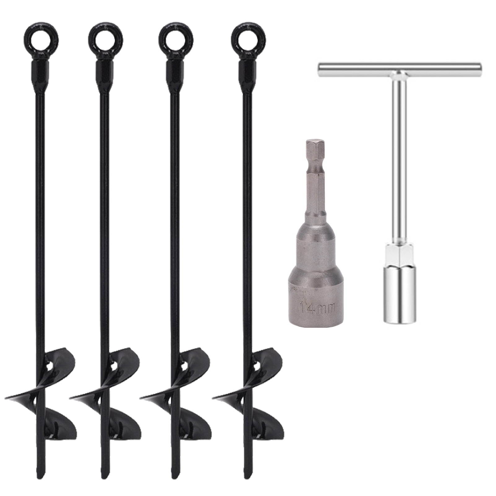 YIFAEUX 4Pcs Spiral Ground Anchors Heavy Duty Trampoline Anchors Anti-rust Coating Stable Fixation Tent Stakes with 14mm Drill Socket for Swings Sheds Tents Gazebos