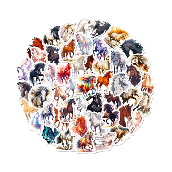 YIFAEUX 50Pcs/Set Hand-painting Horse Sticker Self-adhesive Waterproof PVC DIY Phone Cover Cup Luggage Skateboard Laptop Scrapbook Graffiti Decal Kit