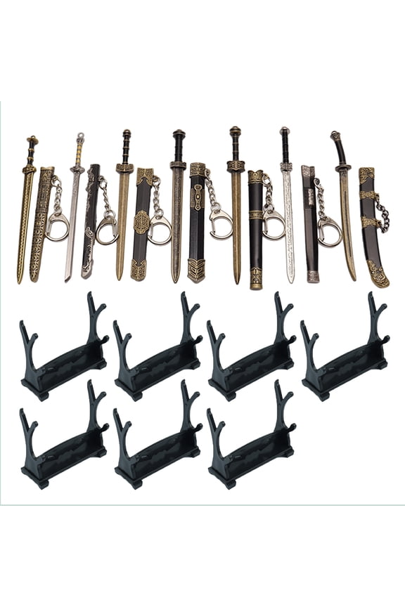 7Pcs Mini Key Chains for Men Ancient-Sword with Scabbard Decorative Pattern Keychain Uncut Blade Model Collectible Keyring Pendant Creative Gift for Boys Boyfriend Brother