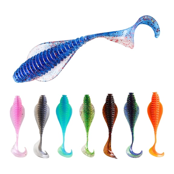 YIFAEUX 8Pcs 8CM/3.7G Soft Worm Lure with Curly Tail Colorful Artificial Bait Saltwater Freshwater Bass Snakehead Trout Fishing Accessories