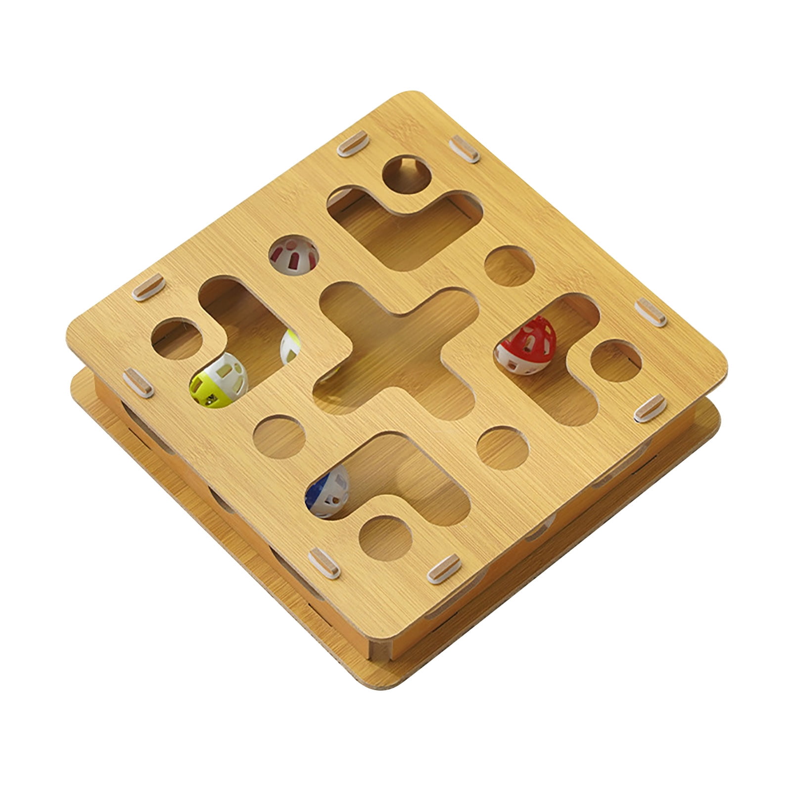 YIFAEUX Cat Enrichment Maze Box Nail File Box with 4 Bell Balls Interactive Puzzle Toy Scratch Enrichment Box Improves Intelligence Reduces Boredom for Indoor Cats