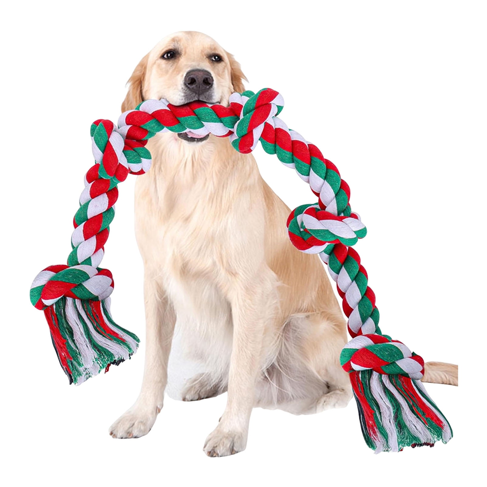 YIFAEUX Christmas Dog Rope Toy 5 Knots Tough Tug Toy Rope Indestructible Dog Chew Rope Toy for Aggressive Chewers Large Breed Dogs Teeth Cleaning Tug of War