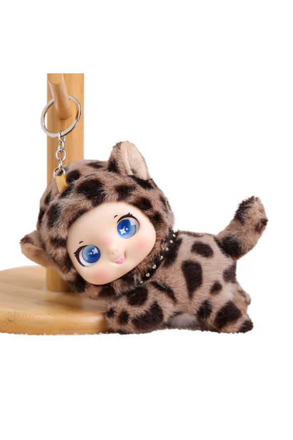 Cute Fluffy Animal Pendant Soft Fluffy Baby Face Cat Tiger Rabbit Panda Puppy Key Ring for Backpack Keys Stress Relief Gift Accessory