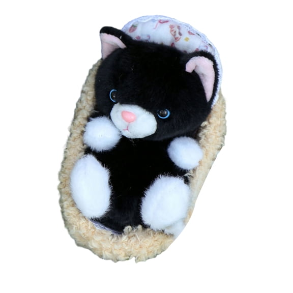 YIFAEUX Cute Lifelike Kitten Plush Toy with Sleeping Nest Soft Stuffed Animal Fluffy Cat Doll Fun Desktop Decoration Gift for Girls