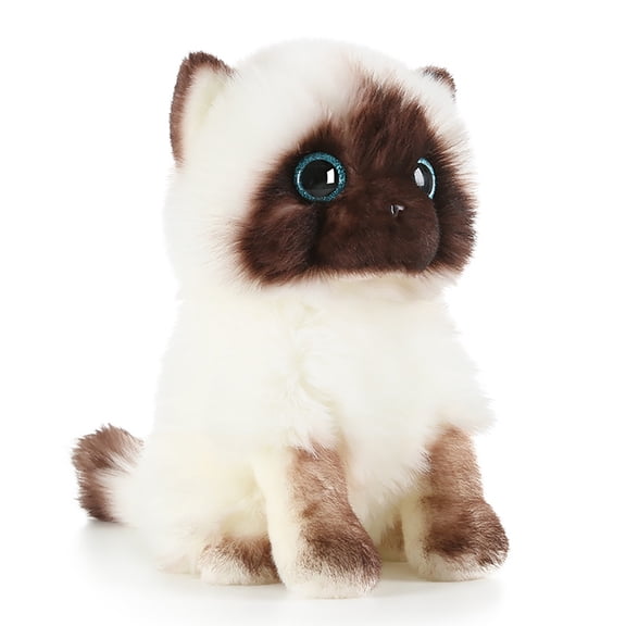 YIFAEUX Cute Siamese Cat Plush Toy Soft Stuffed Animal Blue Sequins Eyes Brown White Face Decor Christmas Birthday New Year Present