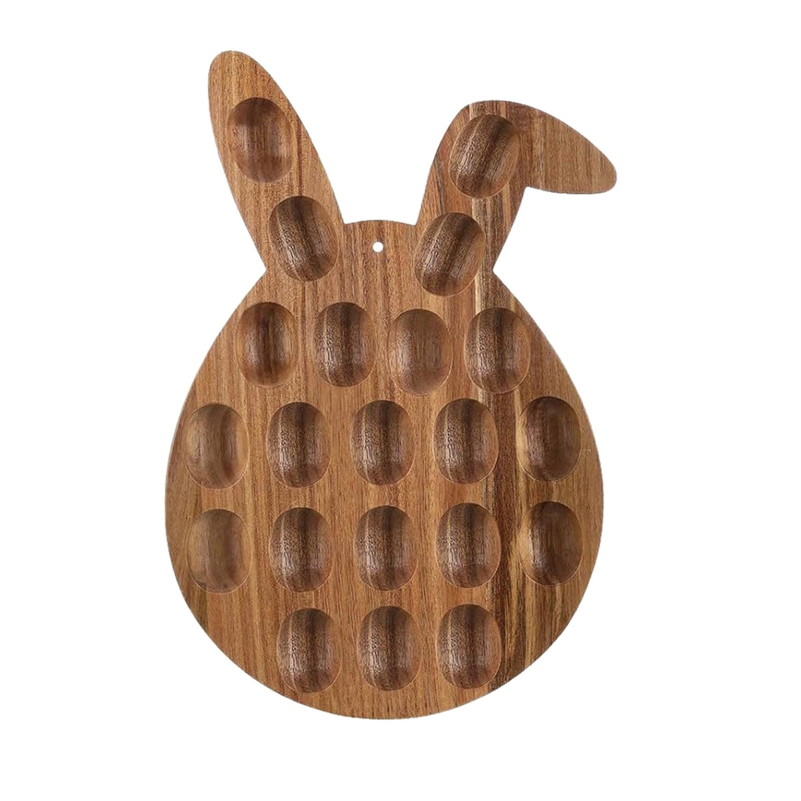 YIFAEUX Easter Deviled Egg Platter Bunny Shape Wooden Serving Tray 21 Holes Deviled Eggs Holder Serving Platter for Easter Party Spring Holiday