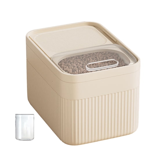 YIFAEUX Grain Storage Barrel with Built-in Measuring Cup Clear Cover Large Capacity Wide Mouth Airtight Pet Food Container