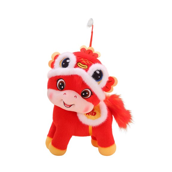 YIFAEUX Horse Plush Doll Year of The Horse Auspicious Meaning Soft Velvet Fabric Zodiac Sign Carp Design Horse Doll Table Decor