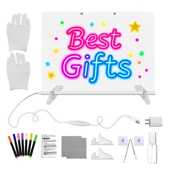 YIFAEUX Kids LED Drawing Board with Stand Markers Wipe Cloth USB Charging Light-up Acrylic Dry Erase Board Office School Home Glow Doodle Note Board