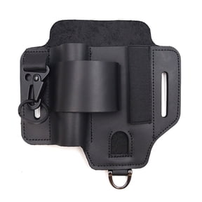 YIFAEUX Multitool Belt Sheath Faux Leather EDC Belt Organizer 3 Pockets Belt Pouch with Flashlight Holder Pen Holder Keychain Clip for Men