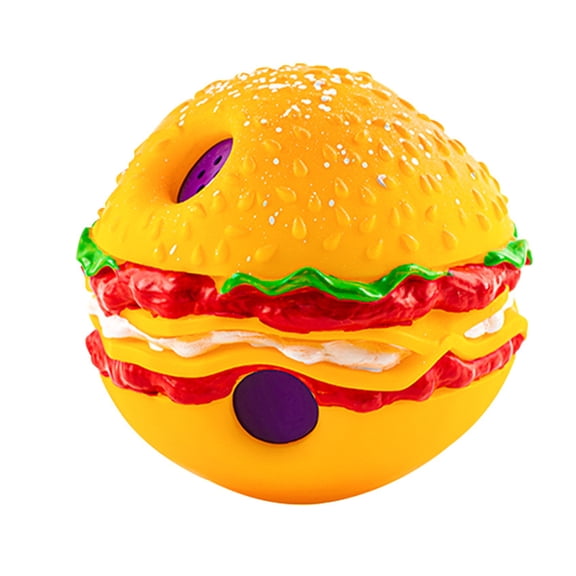 YIFAEUX Pet Toy Burger Shape Giggle Sound Attract Bite-Resistant Dental Care Multifunctional Teeth Cleaning Playing Toy Dog Wobble Giggle Ball Pet Supplies