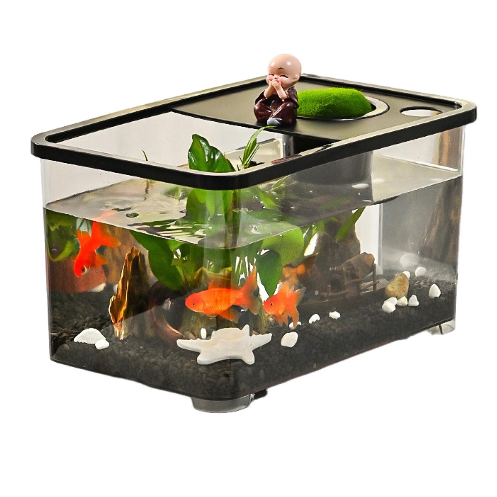 YIFAEUX Plastic Fish Tank Small Betta Fish Tank with Hanging Basket Household Aquarium Turtle Tank Kit for Turtles Crabs Fishes Amphibians Reptiles