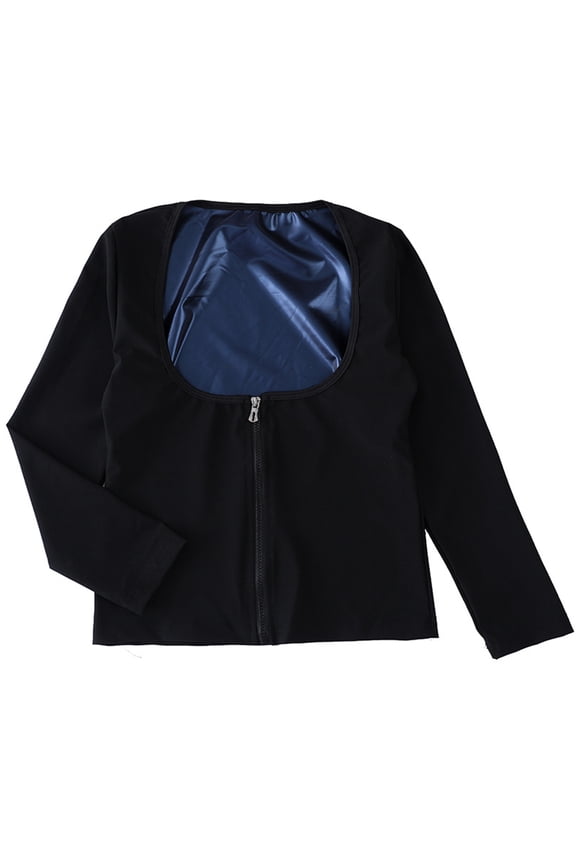Women Sauna Suit Zipper Closure Long Sleeve Weight Loss Slimming Body Shaper Workout Jacket Sweat Shapewear