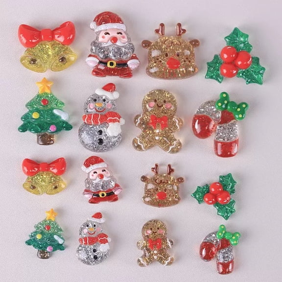 YIFEI 16PCS Resin Christmas DIY Charms Set Santa, Tree, Reindeer & Bell Decorations for Phone Cases, Hair Accessories & Crafts