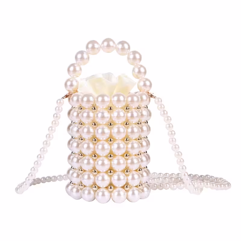 Acrylic Beaded Handbag Pearl Bucket Bag for Evening Wedding Party