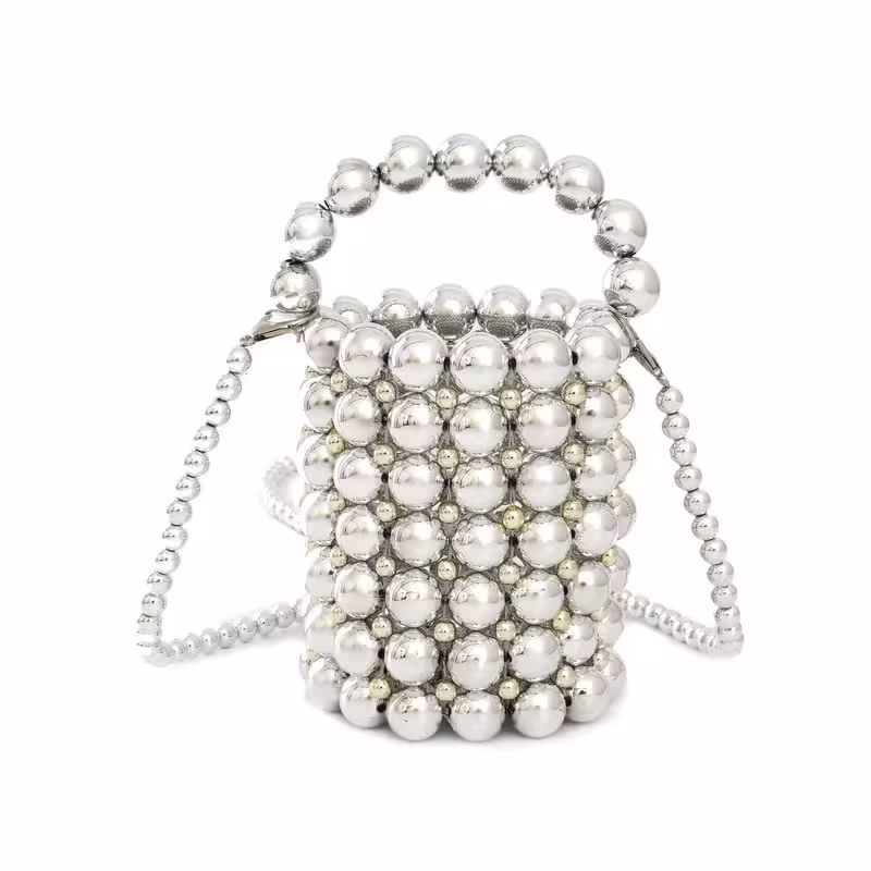 Acrylic Beaded Handbag Pearl Bucket Bag for Evening Wedding Party
