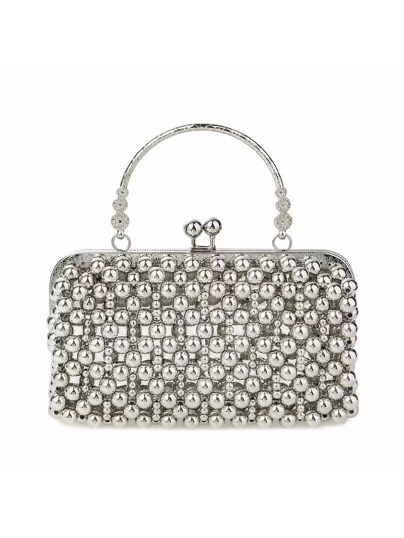 Acrylic Beaded Pearl Handbag Long Wallet Handheld Box Evening Bag Pearl Clutch for Wedding Party