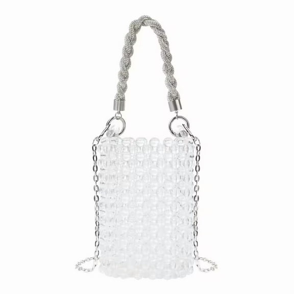 YIFEI Acrylic Beaded Phone Bag with Detachable Metal Handle & Shoulder Strap Clutch Evening Bag for Wedding and Party