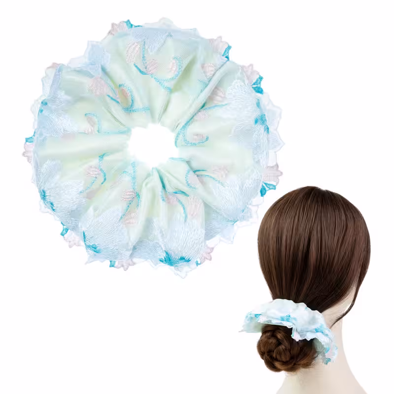 thumbnail image 1 of YIFEI Floral Hair Tie Embroidered Lace Hair Scrunchie Ponytail Holder for Women, 1 of 5