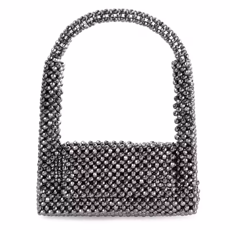 Gunmetal Acrylic Beaded Shoulder Bag Underarm Purse with Shimmering Design for Party