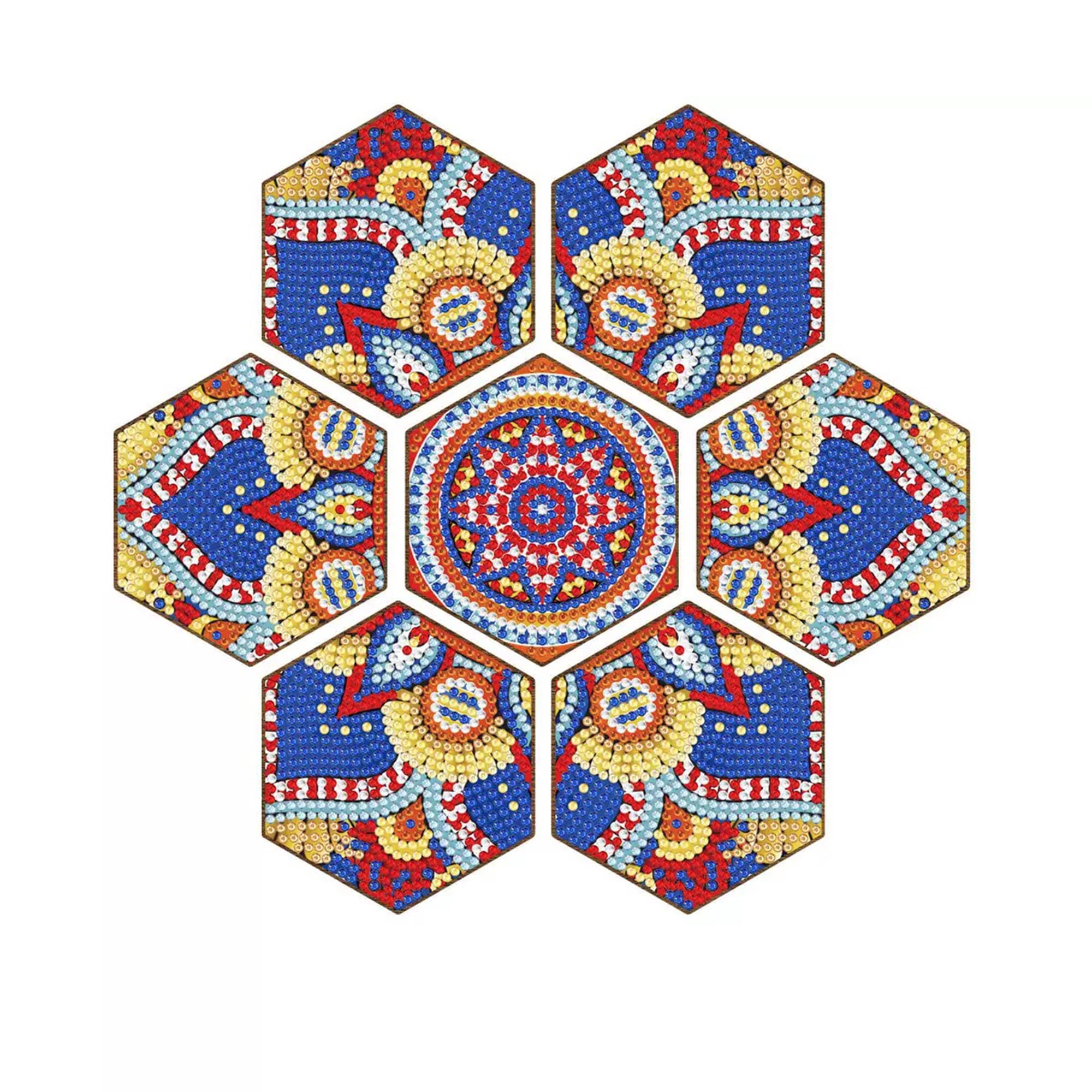 YIFEI Hexagon Diamond Art Coasters Kit with Holder 7 Pcs Persian Mandala Diamond Painting Coasters DIY Craft Kit for Adults Beginners Home Decor Gift