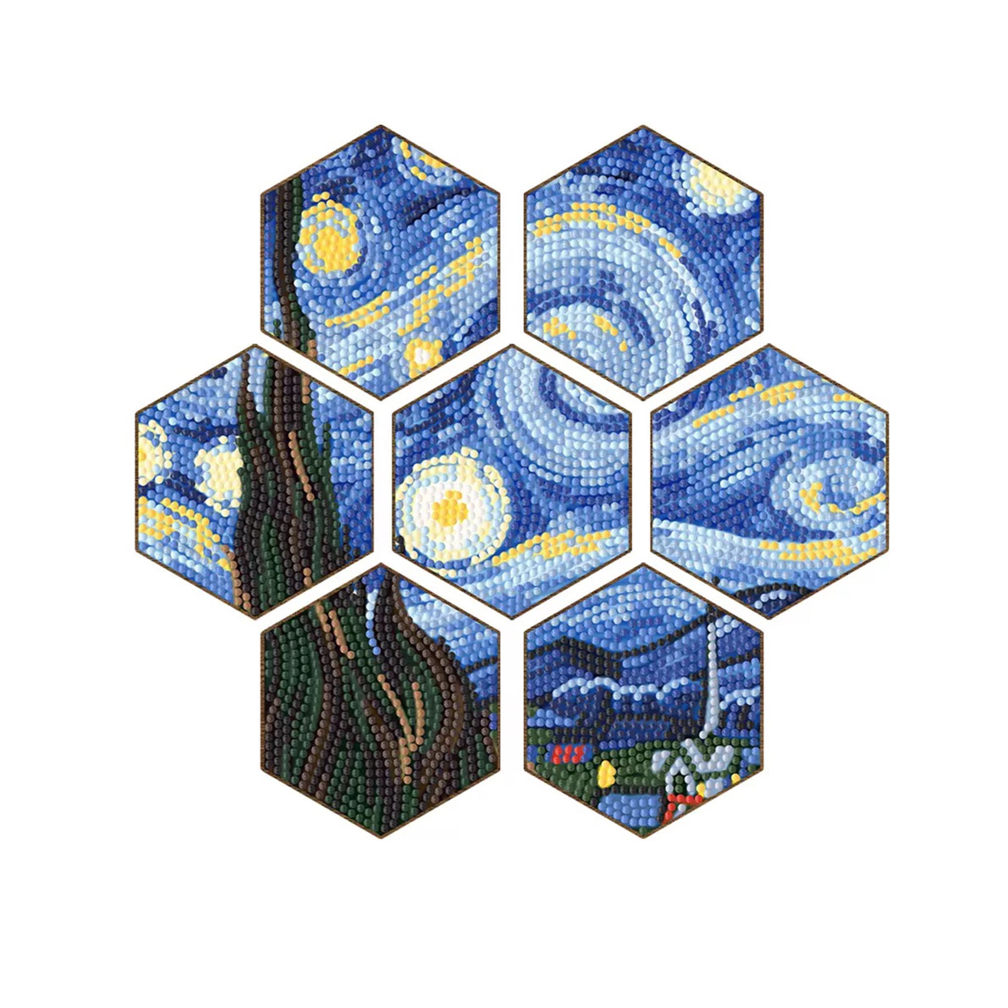 YIFEI Hexagon Diamond Art Coasters Kit with Holder 7 Pcs Starry Sky Mosaic Diamond Painting Coasters DIY Craft for Adults Beginners Gift