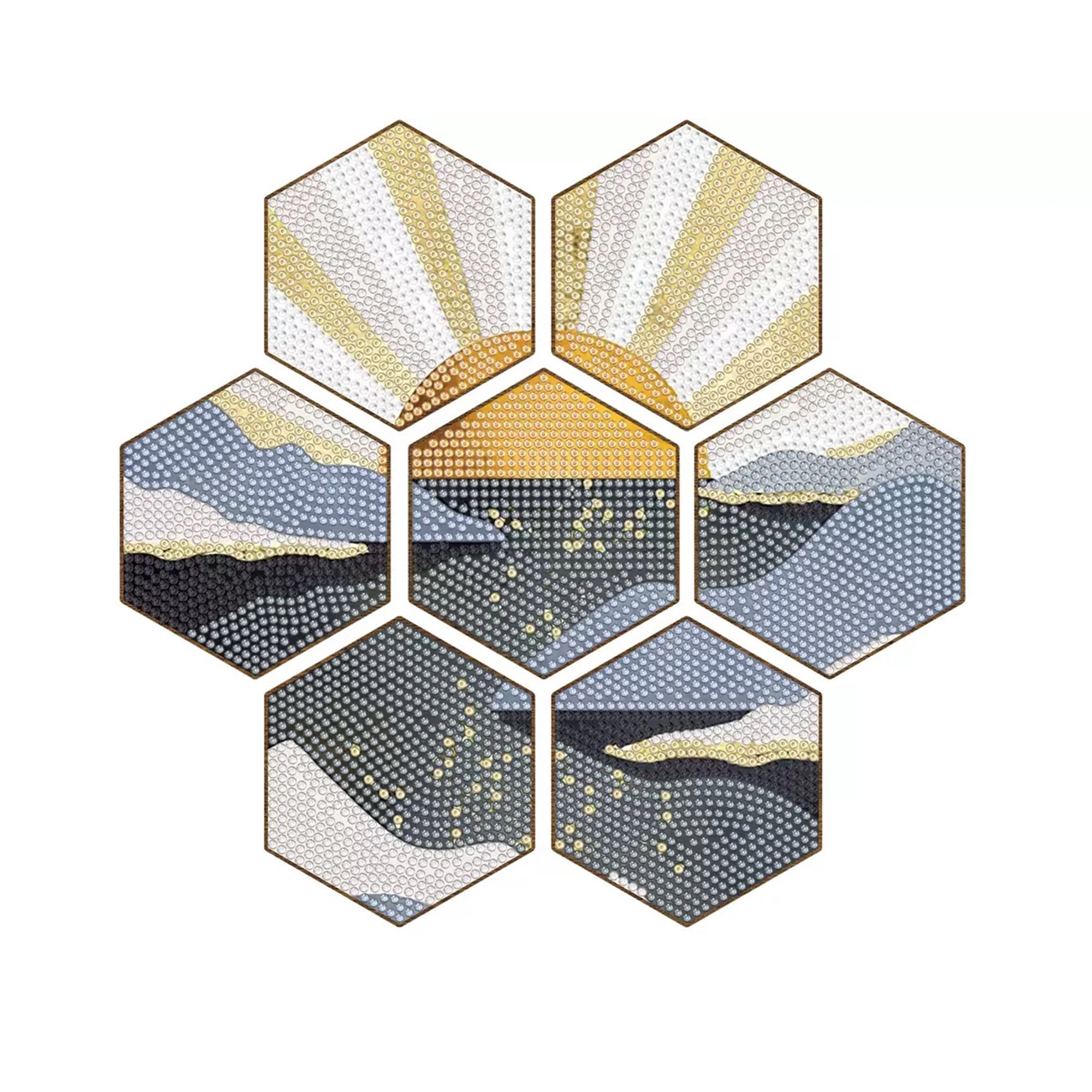 YIFEI Hexagon Diamond Art Coasters Kit with Holder 7 Pcs Sunrise Mountain Landscape Diamond Painting Coasters for Adults Beginners Gift