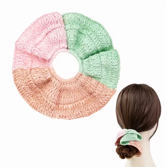 YIFEI Knitted Raffia Hair Scrunchie Eco-Friendly Band Woven Ponytail Holder Hair Tie for Women