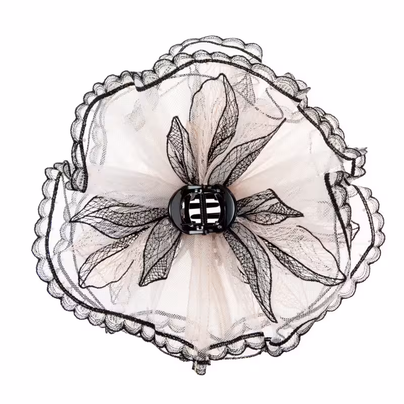 YIFEI Layered Lace Hair Scrunchie Floral Ponytail Holder Hair Tie with Clip for Women