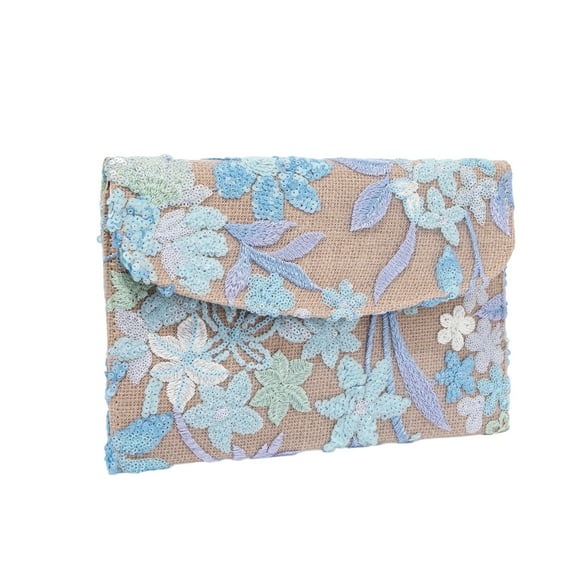YIFEI Linen Sequin Embroidered Envelope Bag Evening Handbag for Wedding Party