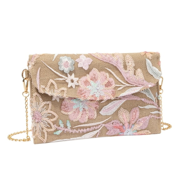 YIFEI Linen Sequin Embroidered Envelope Bag Evening Handbag for Wedding Party