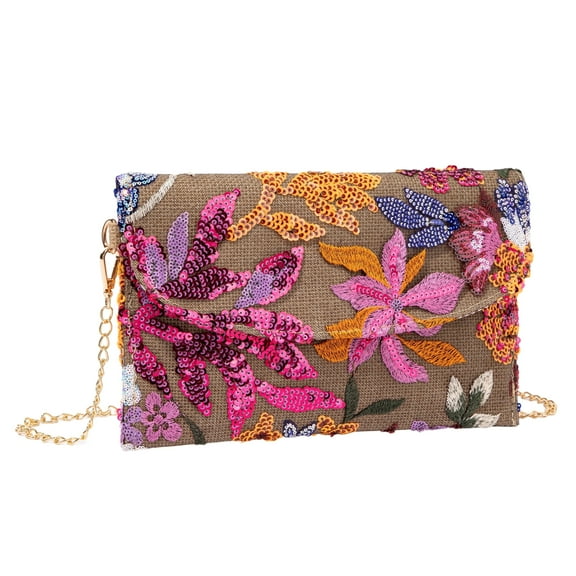 YIFEI Linen Sequin Embroidered Envelope Bag Evening Handbag for Wedding Party