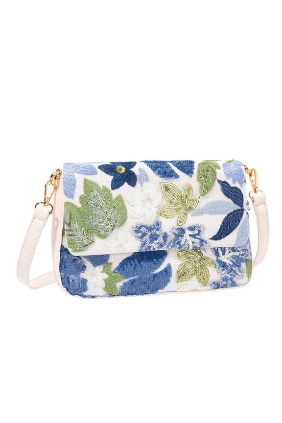 Linen Sequin Embroidered Floral Shoulder Bag for Wedding Party