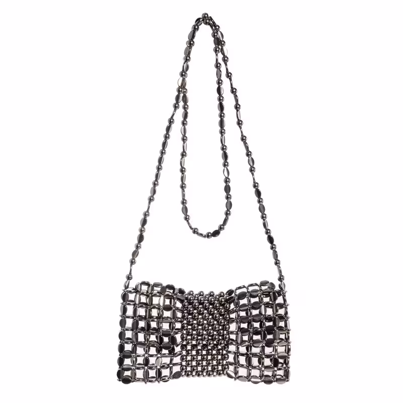 Metallic Beaded Sequin Crossbody Bag with Lining Acrylic Bead WOC Elegant Wallet on Chain for Evening Galas