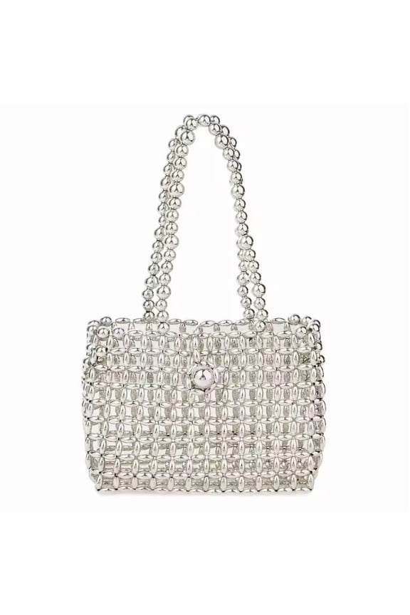 Metallic Beaded Shoulder Bag Acrylic Bead Underarm Purse for Wedding Evening Party