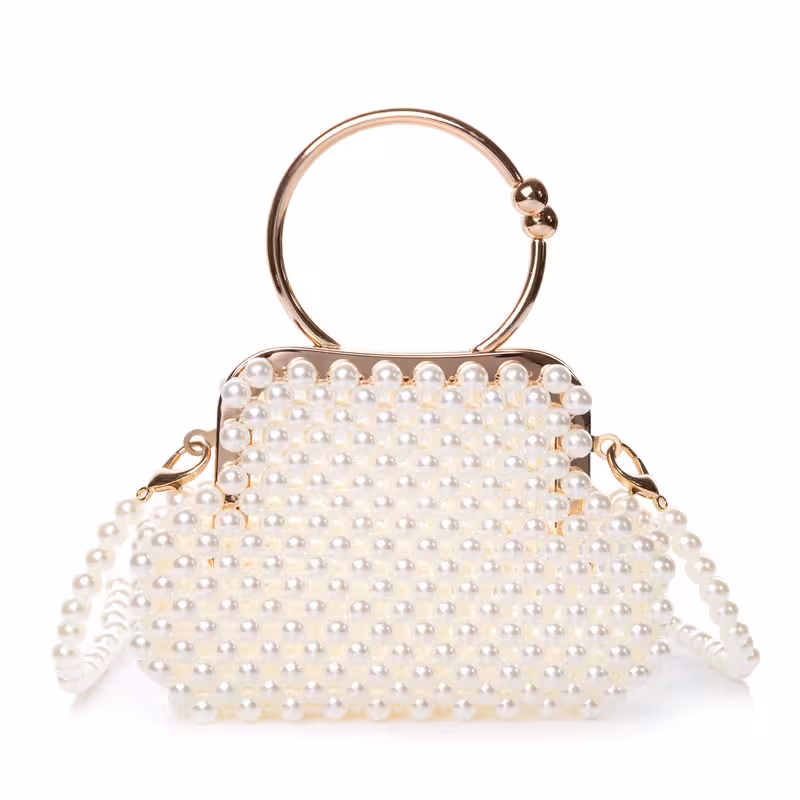 YIFEI Pearl Beaded Wallet Clutch Handle Bag Evening HandBag Metal Clusure with Strap for Wedding Party