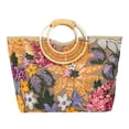 thumbnail image 1 of YIFEI Rattan Wood Handle Sequin Embroidered Floral Beach Bag Tote for Vacation and Wedding Party, 1 of 6