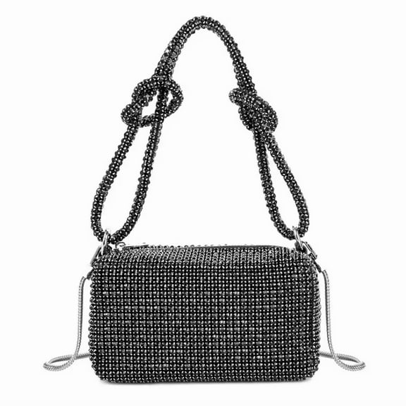 YIFEI Rhinestone Box Bag Knot Handle Evening Clutch Handbag Diamond Purse with Detachable Strap for Wedding Party